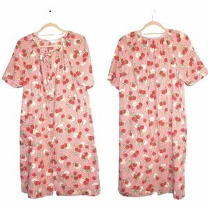 Vintage Red Striped Daisies & Berries House Dress